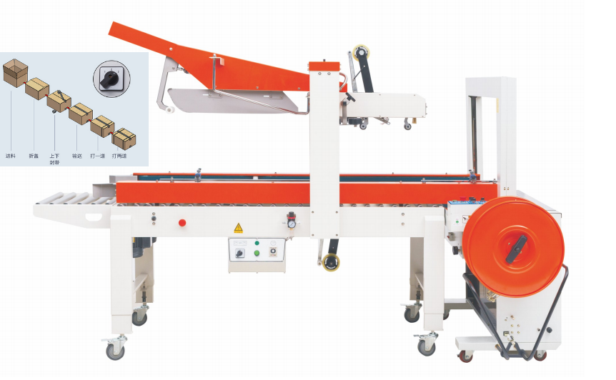 河北紙箱封箱打包一體機(jī)/石家莊自動(dòng)折蓋封箱打包機(jī)